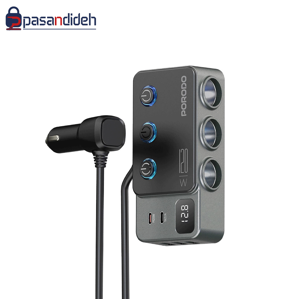 شارژر فندکی خودرو 120 وات پرودو PORODO 120w CAR CHARGER HUB