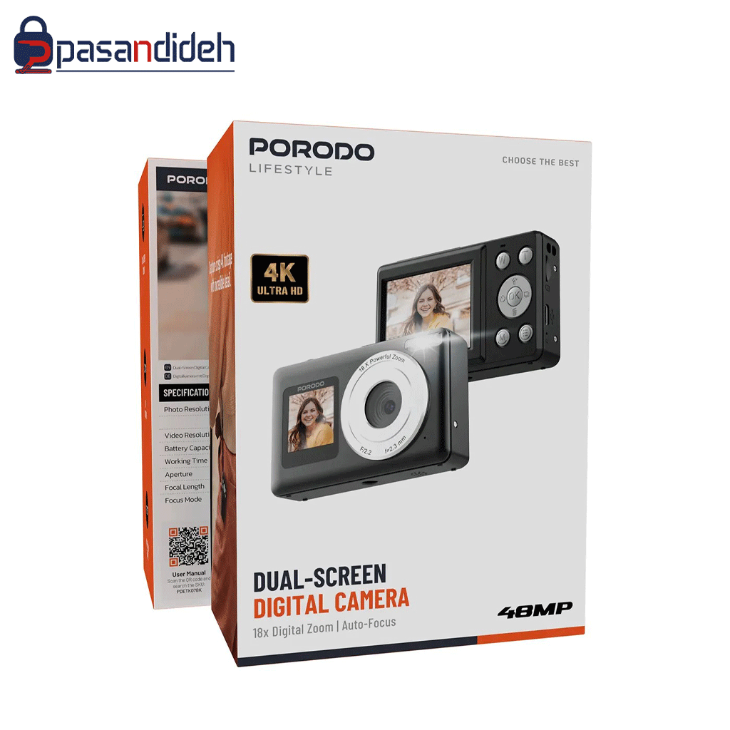 دوربین دیجیتال پرودو Porodo Dual-Screen Digital Camera PDETK07BK