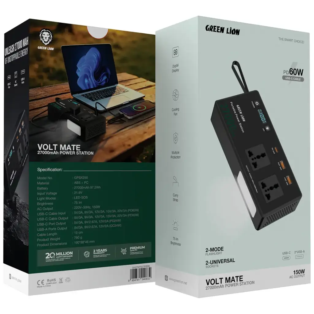 پاور استیشن گرین لاین مدل Volt Mate 27000 ظرفیت ۲۷۰۰۰ میلی آمپرGreen lion