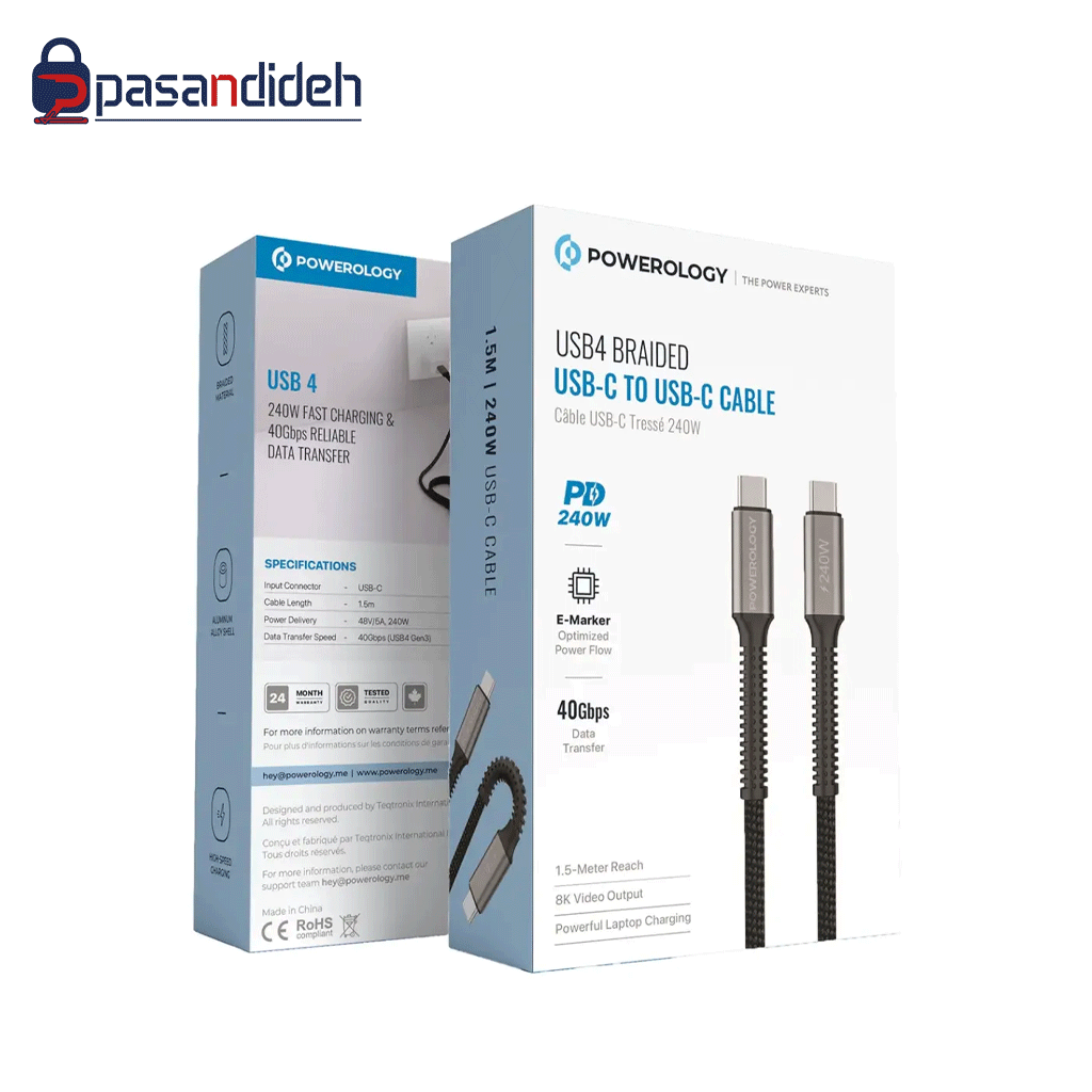 کابل شارژ پاورولوژی Powerology PCAB033BK USB4