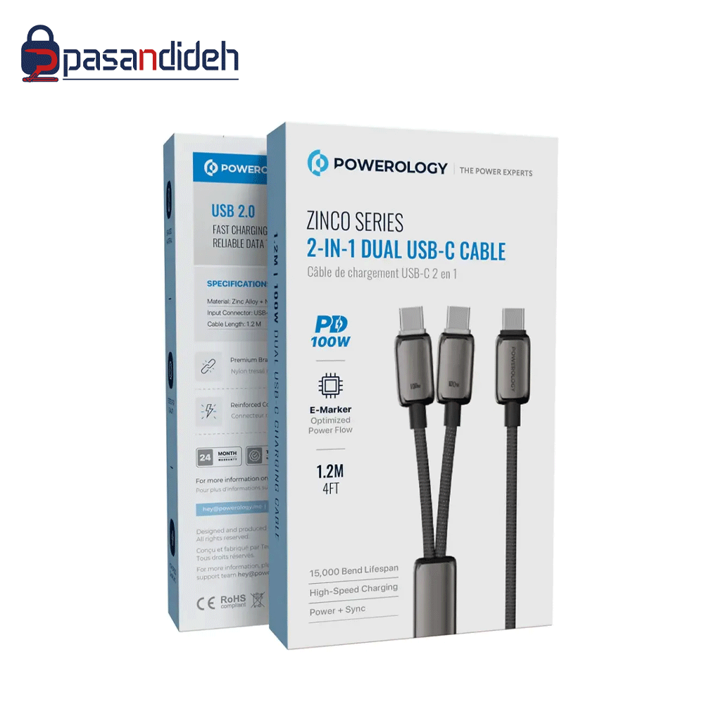 کابل شارژ پاورولوژی Powerology PWDC100DGY