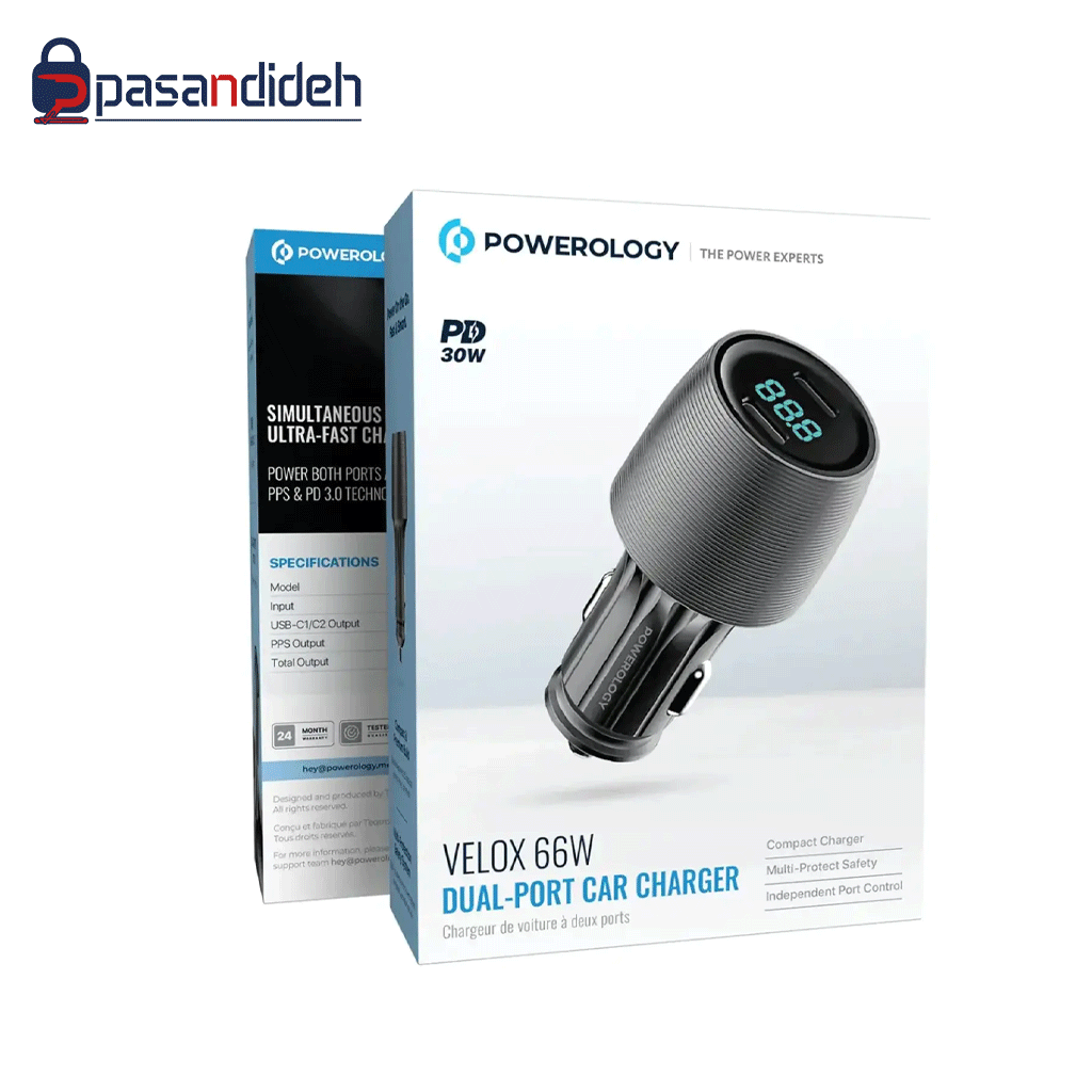 شارژر فندکی پاورولوژی مدل Powerology Velox 66W PCCSR021BK