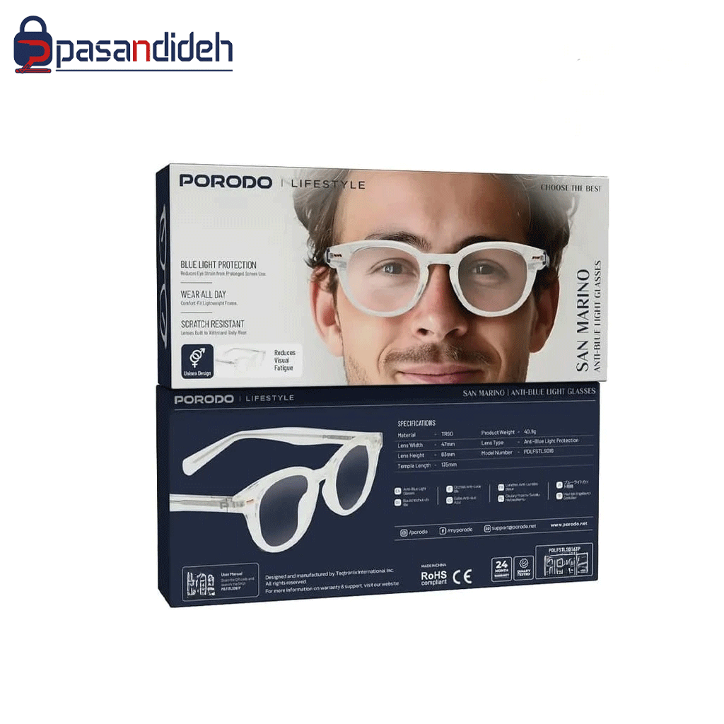 عینک بلوکات پرودو مدل Porodo San Marino Anti-Blue Light Glasses